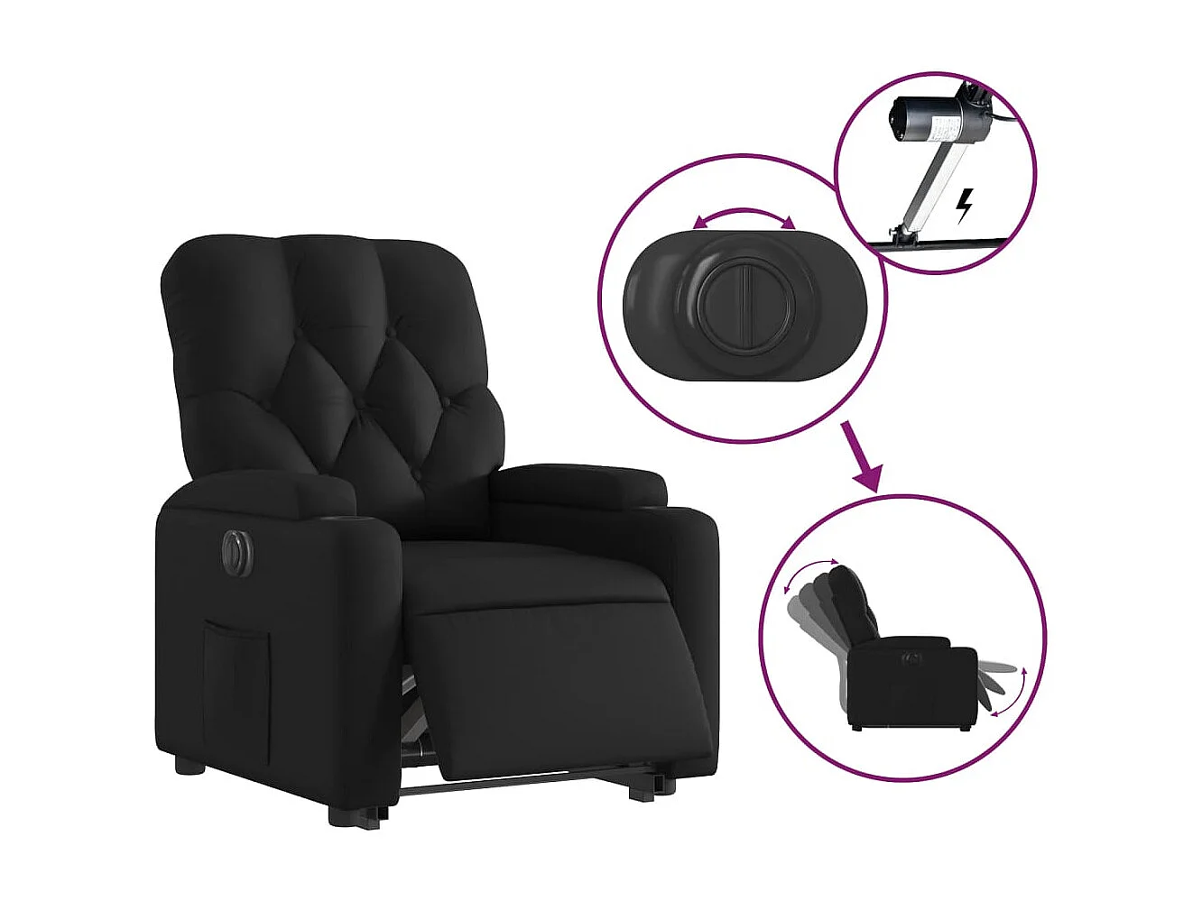 Relaxsessel mit Aufstehhilfe Elektrisch | Lounge Sessel indoor Schwarz Kunstleder SHL55899