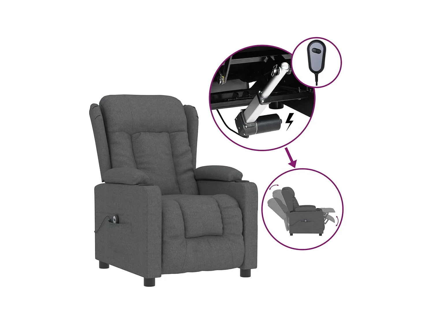 Fauteuil inclinable électrique-Chaise de relax-Fauteuil salon Gris foncé Tissu SHL1344