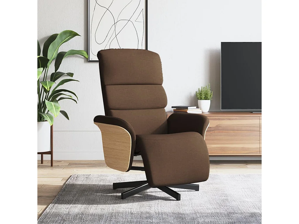 Fauteuil inclinable-Fauteuil salon avec repose-pieds marron tissu SHL1562
