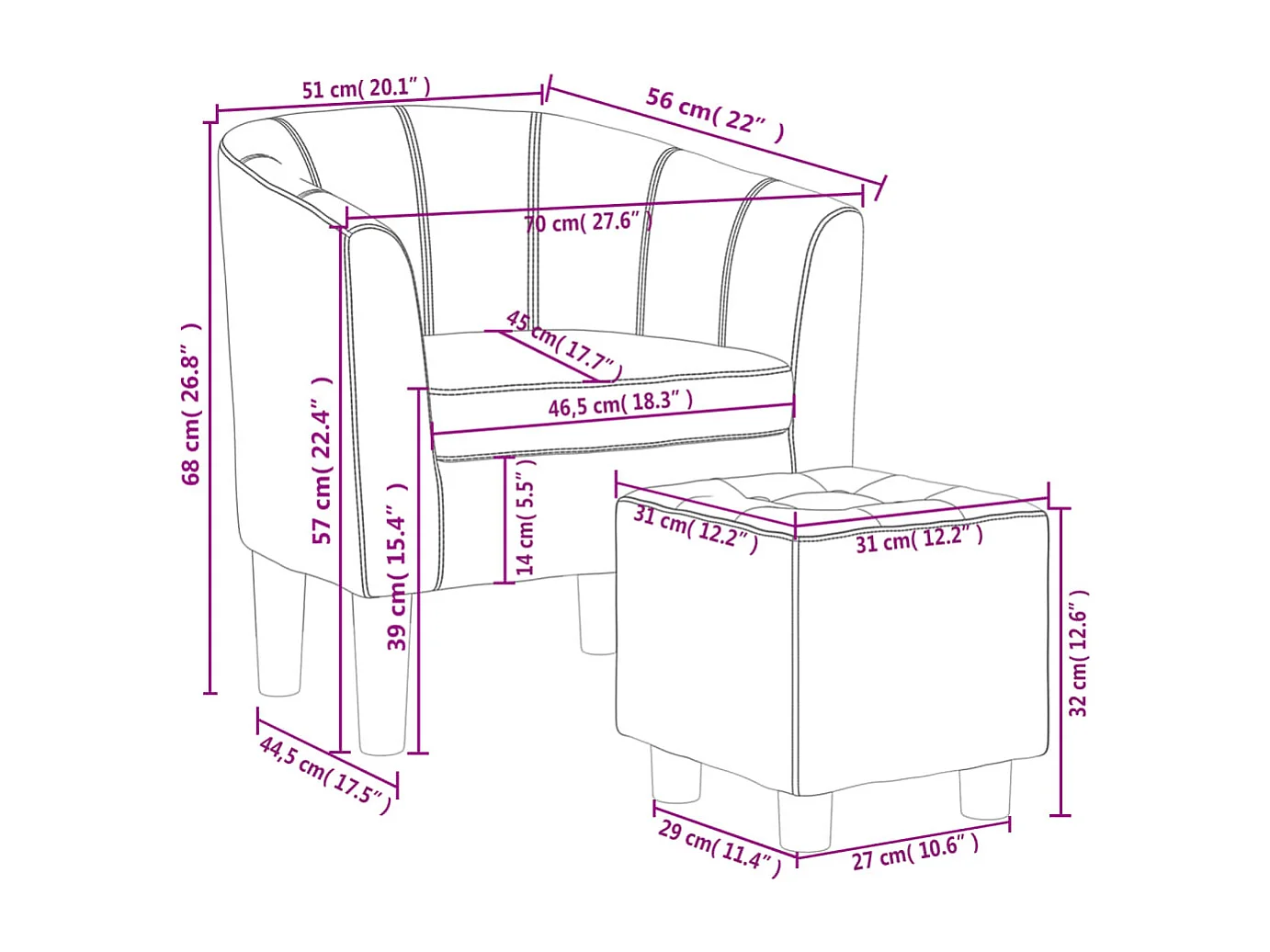 Sillón de salón | Silla de relax con taburete cuero sintético rojo SHL5051