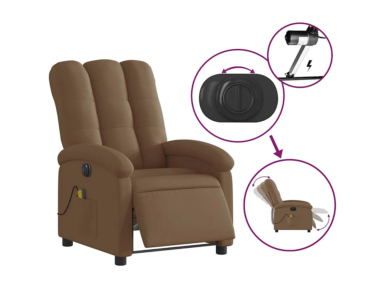 Fauteuil inclinable électrique-Chaise de relax-Fauteuil de Massage marron tissu SHL2197