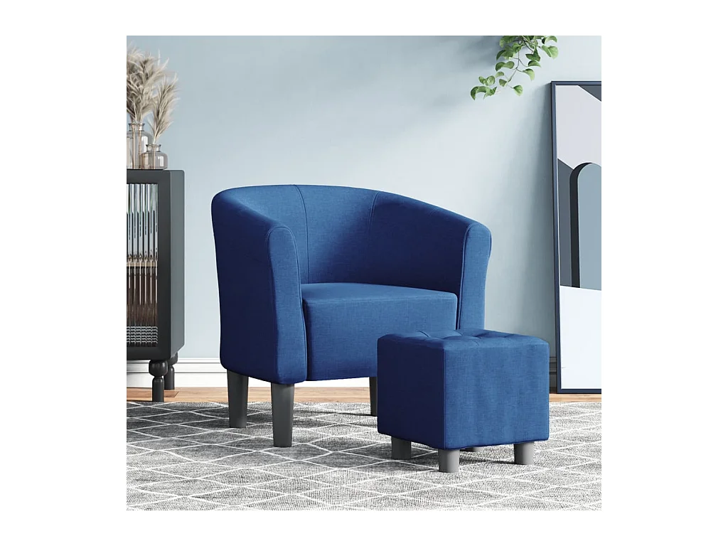Sillón de salón | Silla de relax con taburete tela azul SHL2637