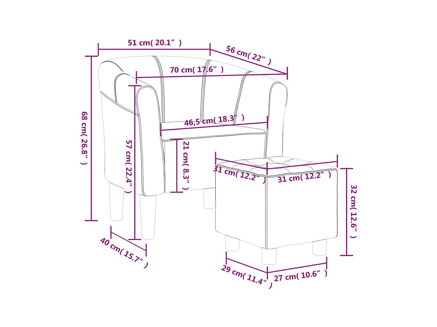Sillón de salón | Silla de relax con taburete tela azul SHL2637