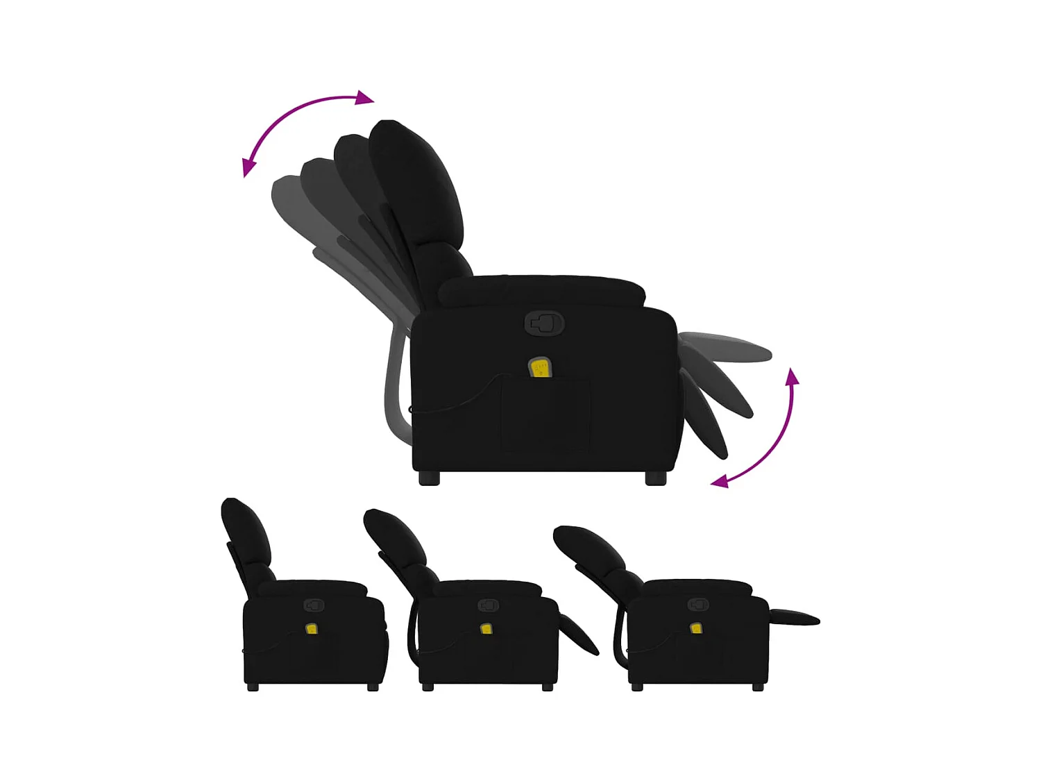 Fauteuil inclinable-Chaise de relax-Fauteuil de Massage noir tissu SHL5339