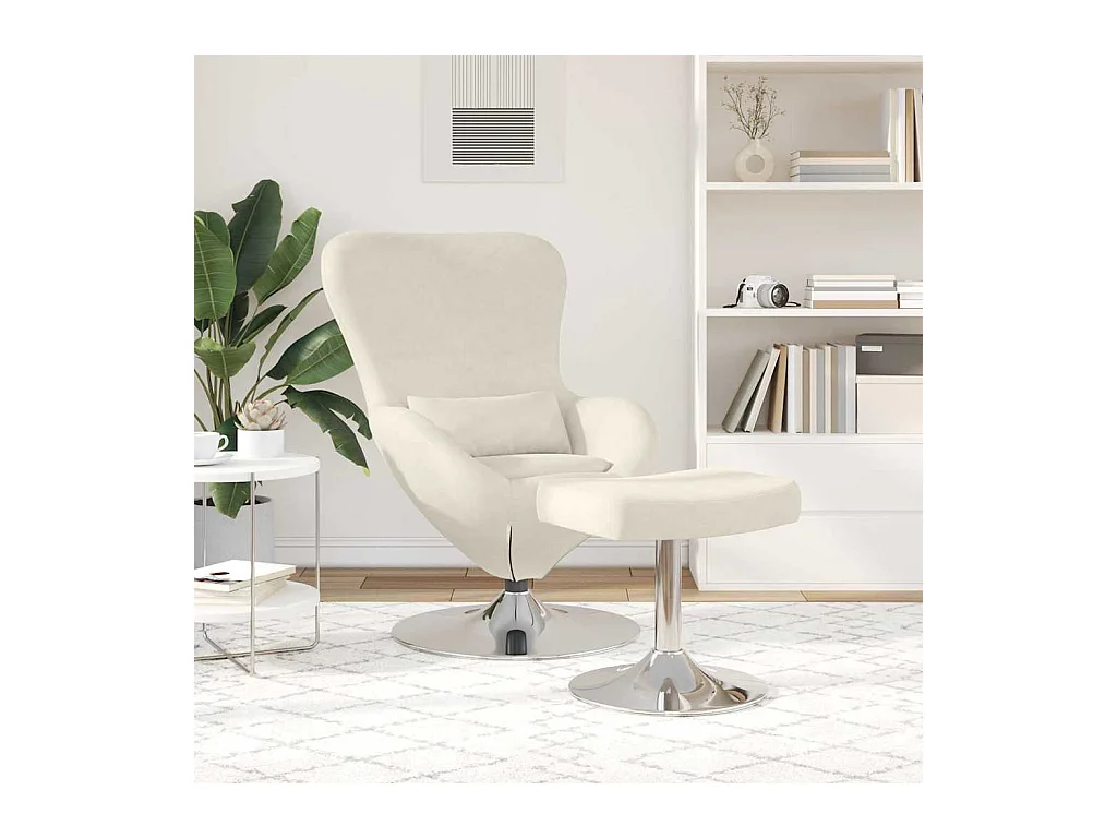 Silla de relax | Sillón Huevo con Puff Crema 63x73x90 cm Terciopelo SHL8609