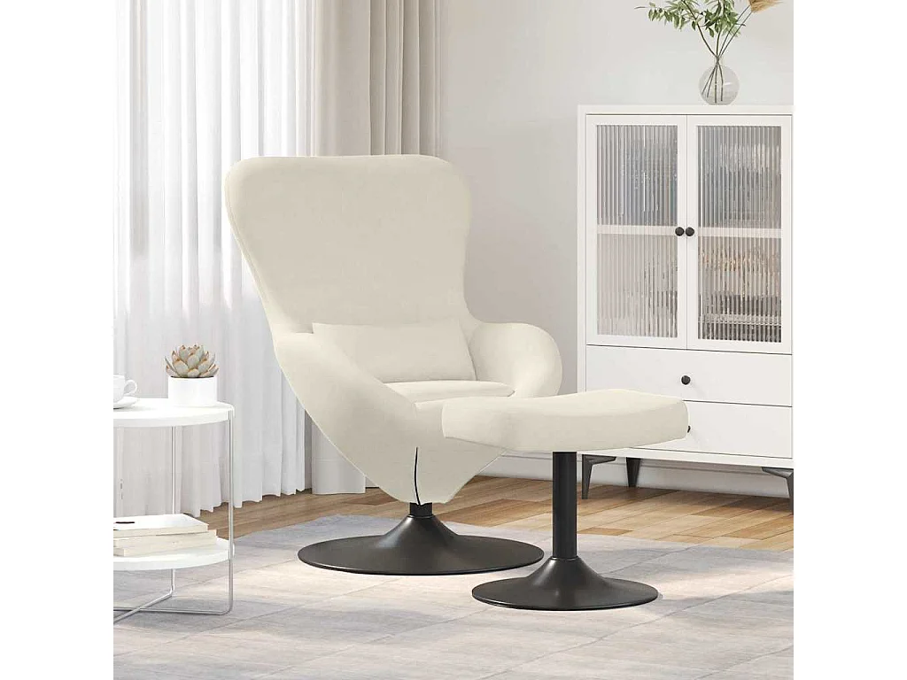 Silla de relax | Sillón Huevo con Puff Crema 63x73x90 cm Terciopelo SHL8609