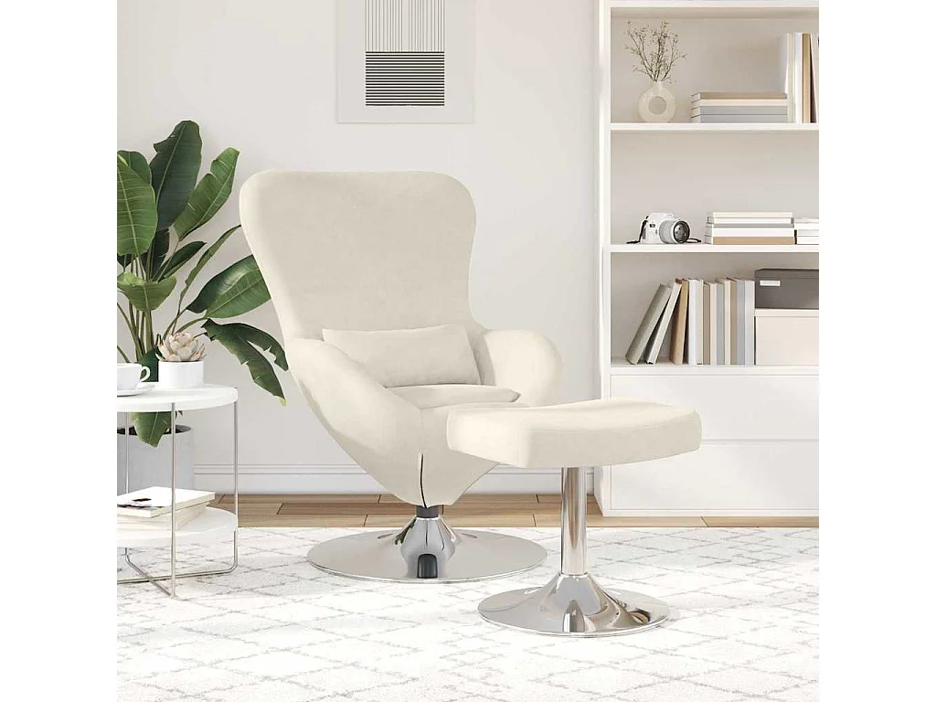 Silla de relax | Sillón Huevo con Puff Crema 63x73x90 cm Terciopelo SHL8609