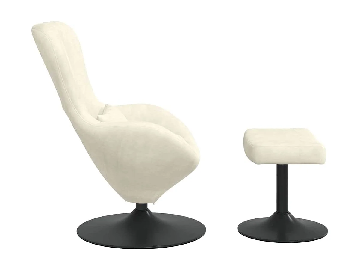Silla de relax | Sillón Huevo con Puff Crema 63x73x90 cm Terciopelo SHL8609