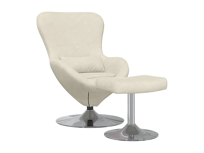 Silla de relax | Sillón Huevo con Puff Crema 63x73x90 cm Terciopelo SHL8609