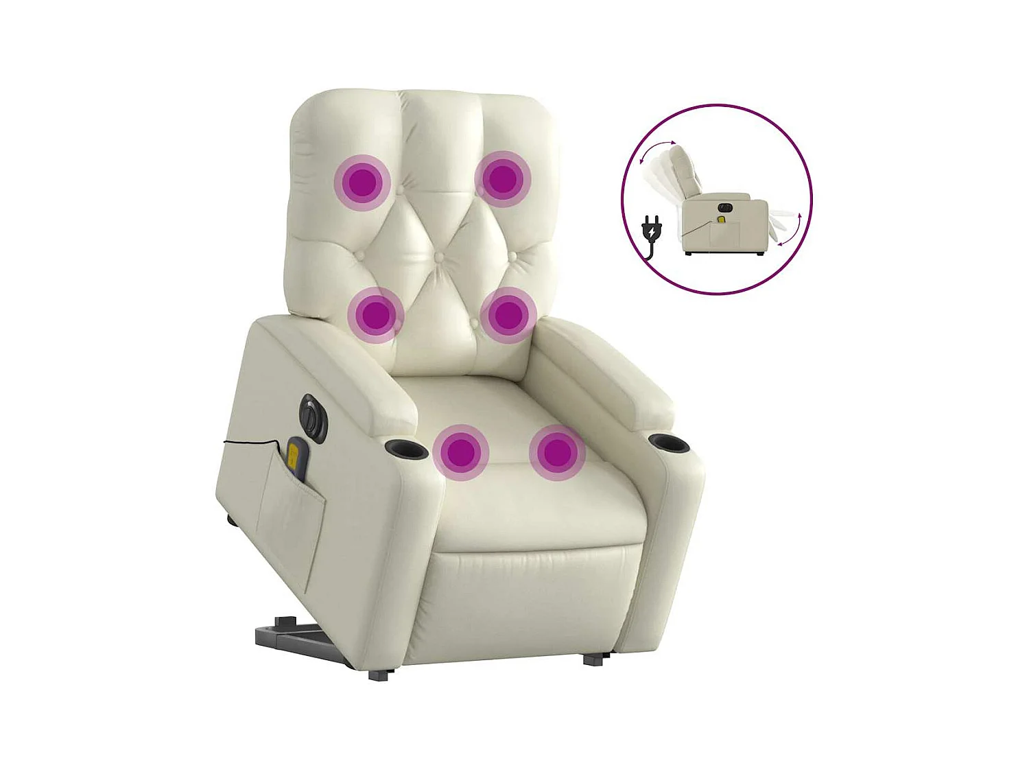 Sillón de salón | Silla | Sillón de masaje elevable eléctrico cuero sintético crema SHL8098