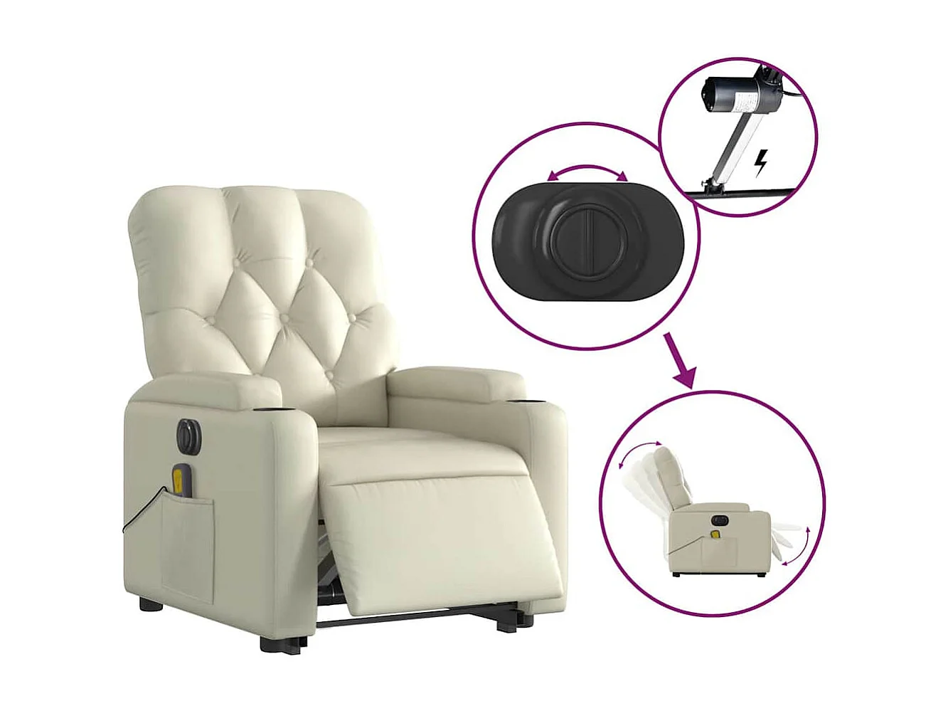 Sillón de salón | Silla | Sillón de masaje elevable eléctrico cuero sintético crema SHL8098