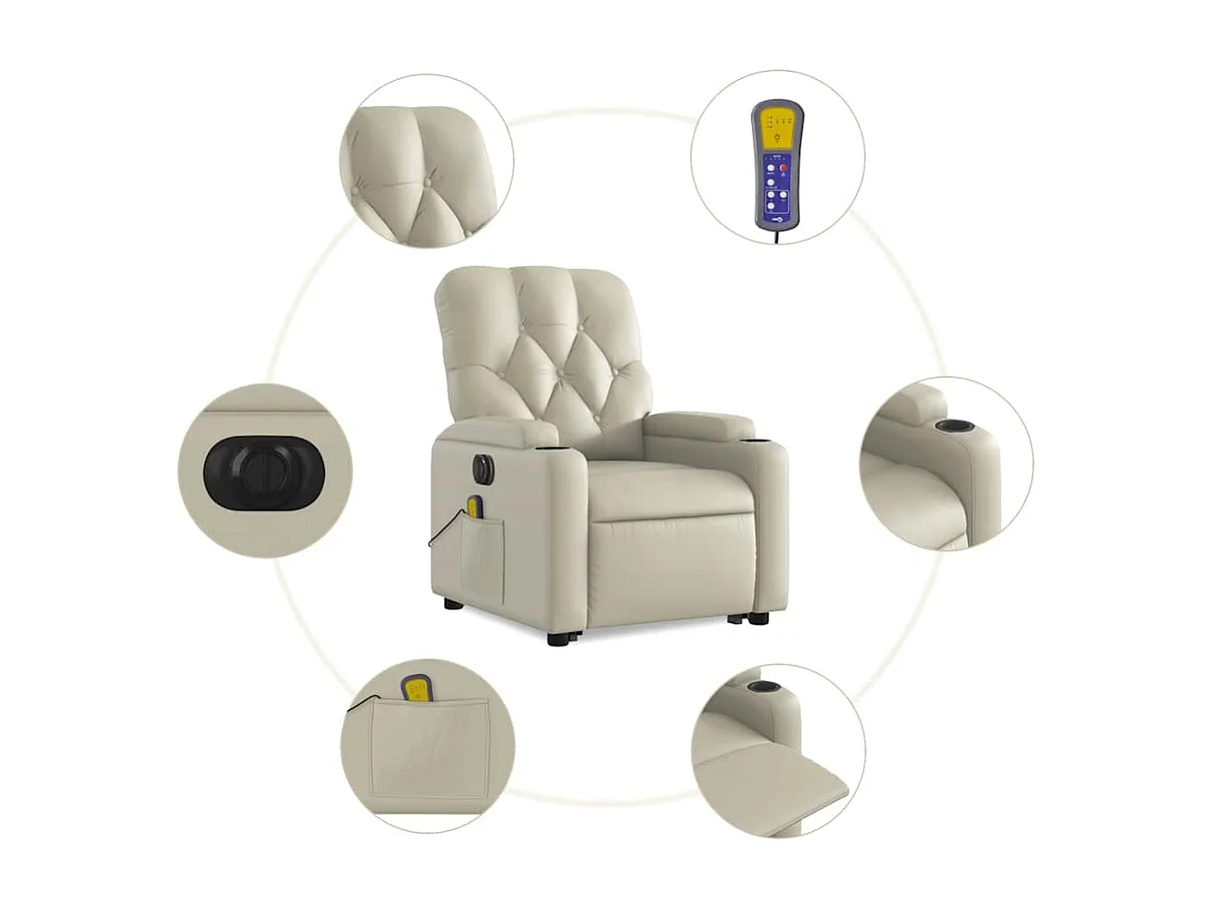 Sillón de salón | Silla | Sillón de masaje elevable eléctrico cuero sintético crema SHL8098