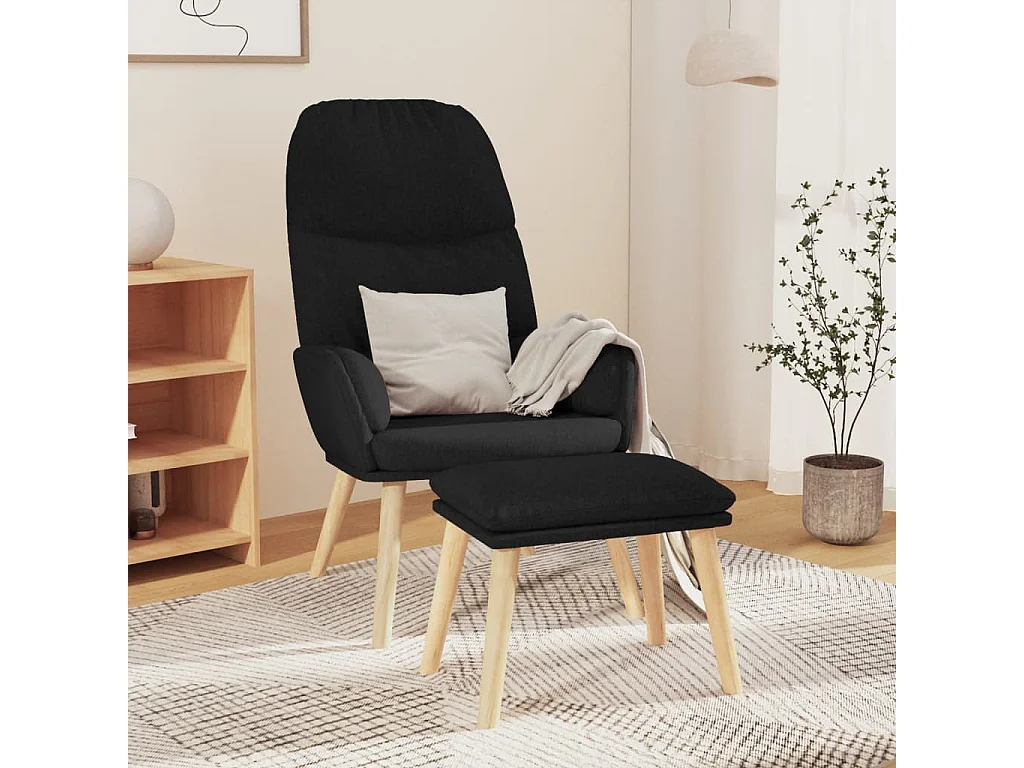 Chaise de relaxation moderne avec tabouret-Fauteuil de Salon Noir Tissu SHL4524