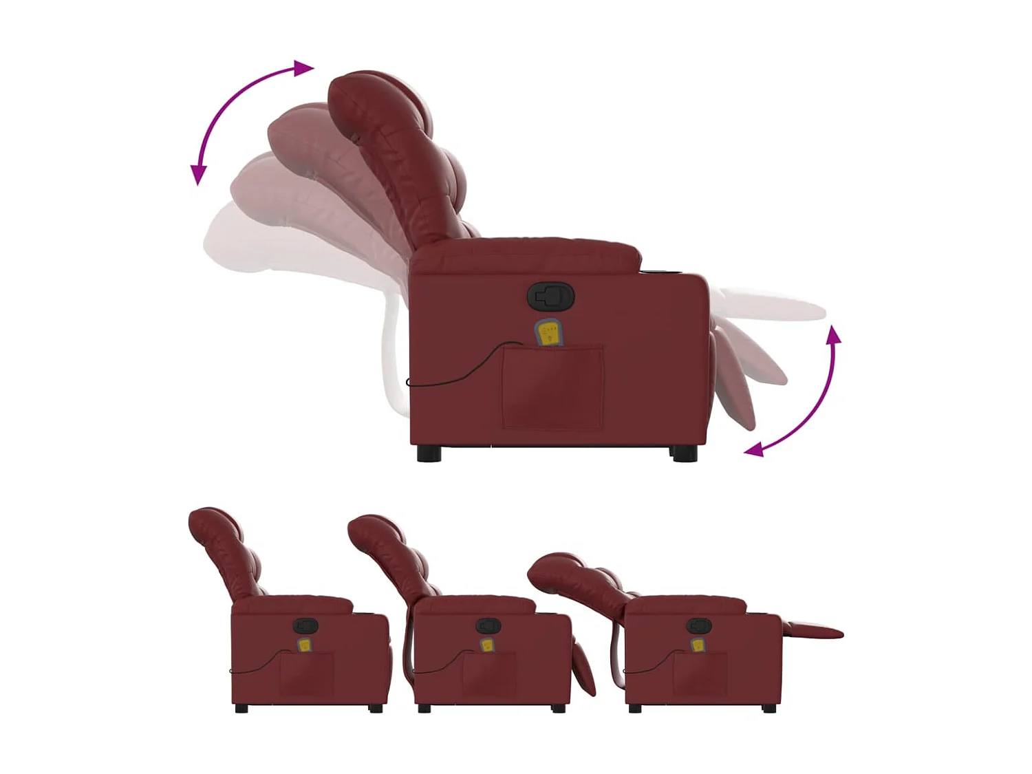 Fauteuil inclinable-Chaise de relax-Fauteuil de Massage Rouge bordeaux Similicuir SHL1415