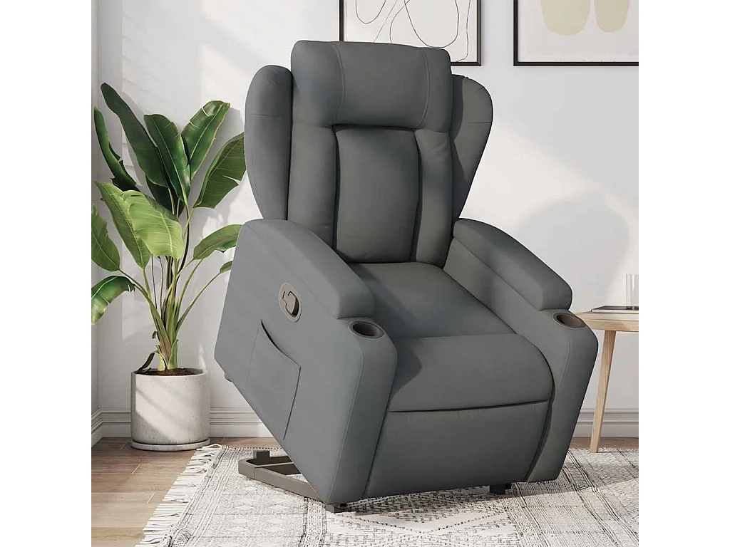 Relaxsessel | Lounge Sessel für Wohnzimmer mit Aufstehhilfe Dunkelgrau Stoff SHL48908
