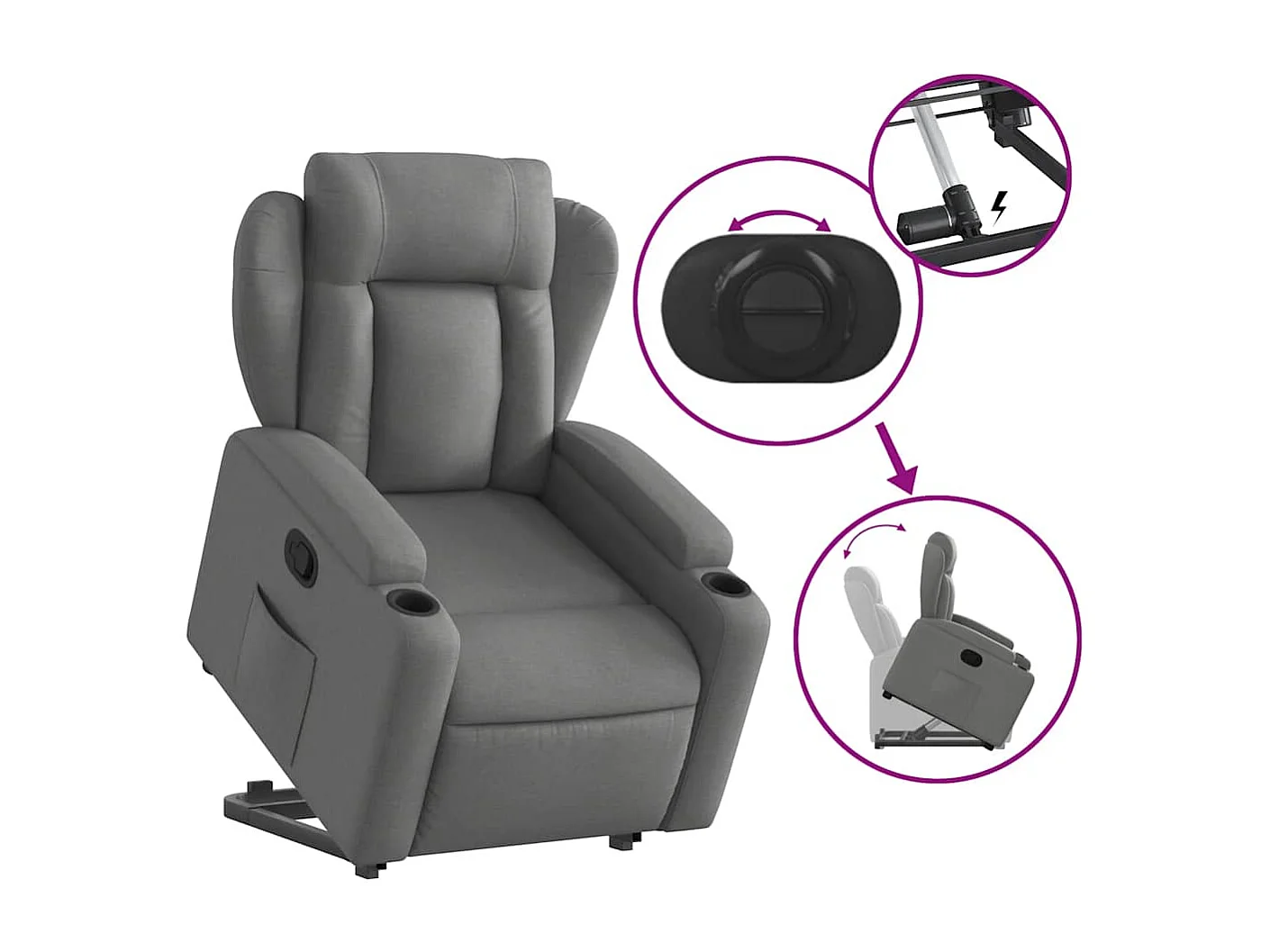 Relaxsessel | Lounge Sessel für Wohnzimmer mit Aufstehhilfe Dunkelgrau Stoff SHL48908