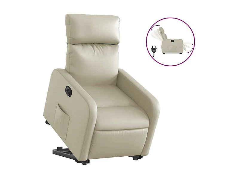 Sillón de relax | Sillón reclinable elevable eléctrico de cuero sintético crema SHL2174
