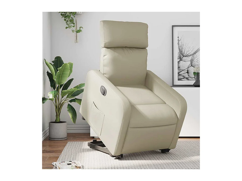 Sillón de relax | Sillón reclinable elevable eléctrico de cuero sintético crema SHL2174