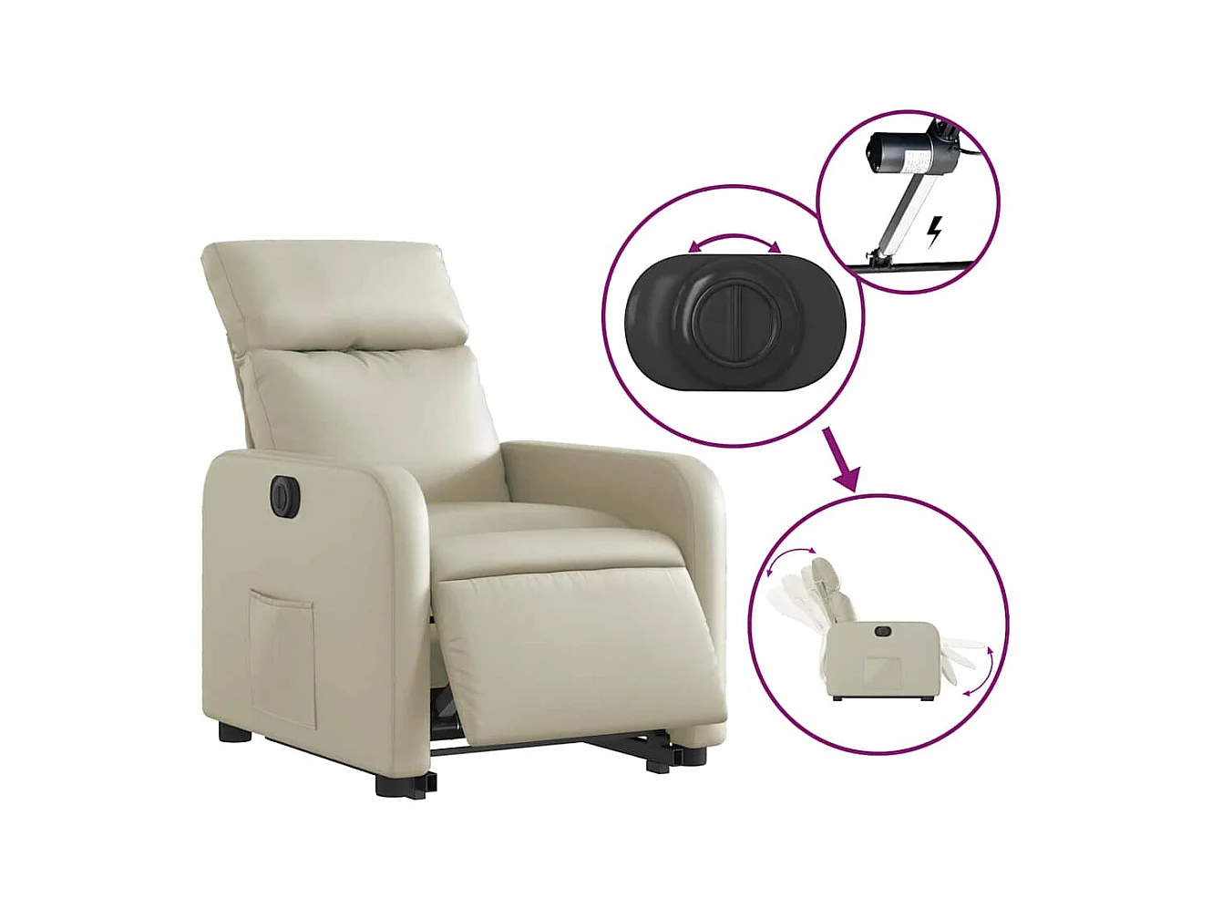 Sillón de relax | Sillón reclinable elevable eléctrico de cuero sintético crema SHL2174