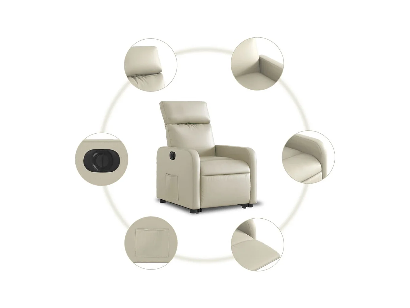 Sillón de relax | Sillón reclinable elevable eléctrico de cuero sintético crema SHL2174