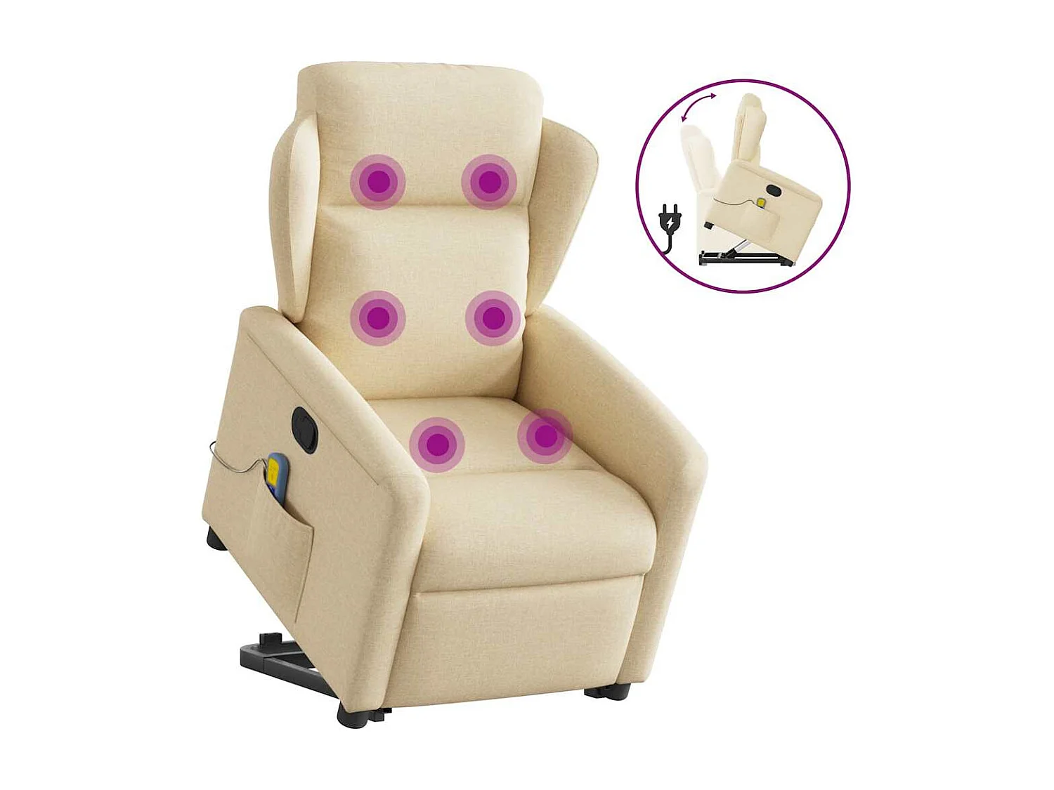 Fauteuil inclinable-Chaise de relax-Fauteuil de Massage Crème Tissu SHL4124