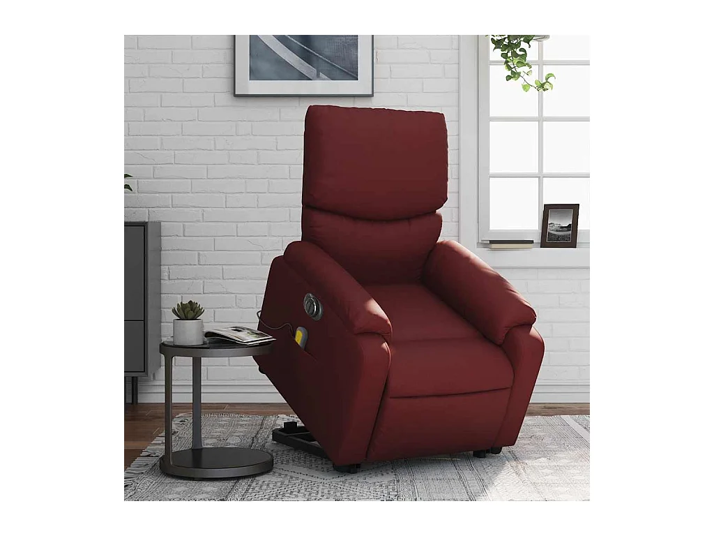 Sillón de salón | Silla | Sillón de masaje elevable eléctrico cuero artificial rojo tinto SHL6727