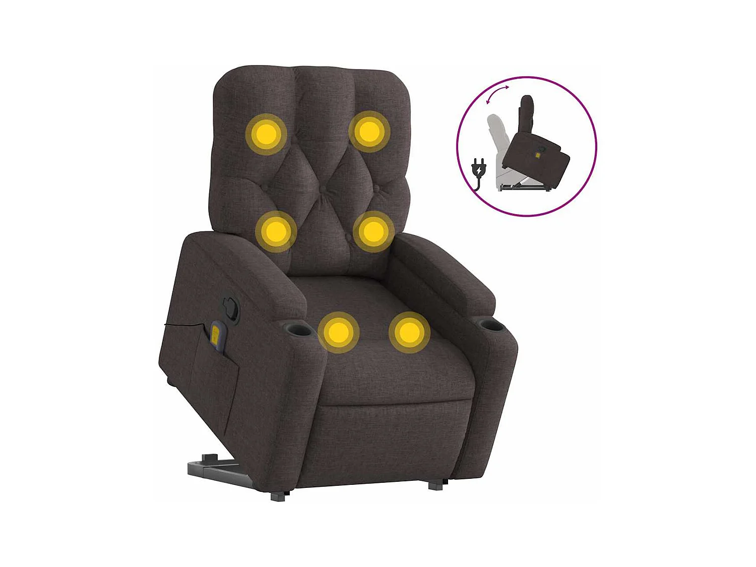 Fauteuil inclinable-Chaise de relax-Fauteuil de Massage Marron foncé Tissu SHL1675
