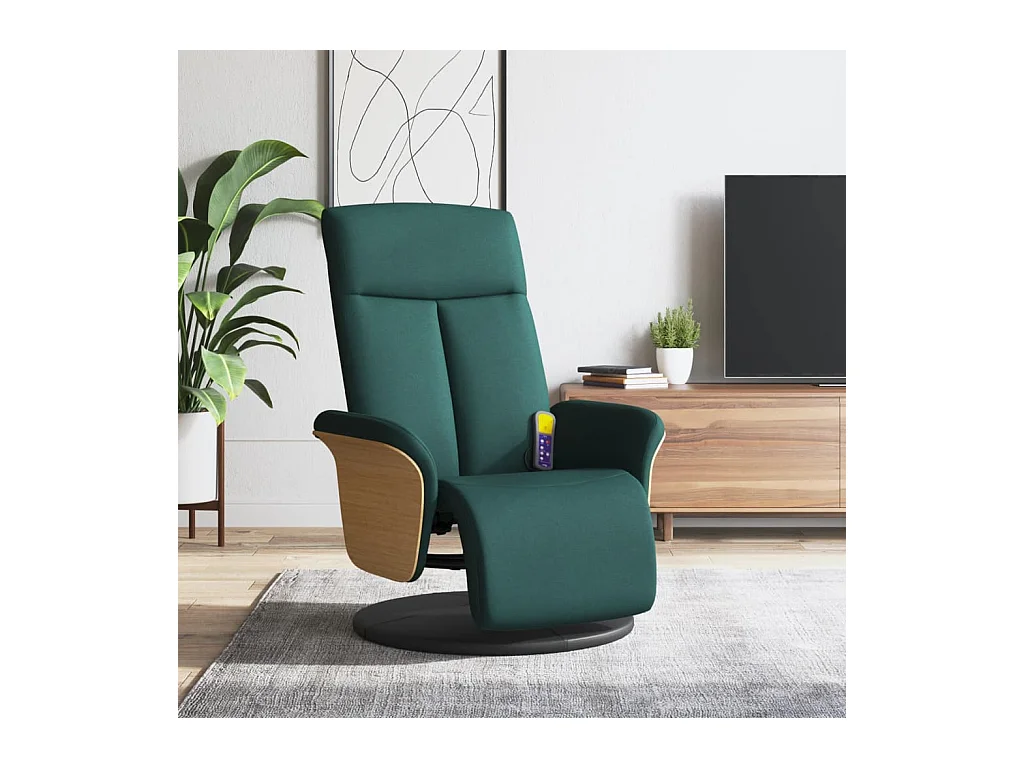 Sillón de relax | Sillón reclinable de masaje con reposapiés tela verde oscuro SHL3684