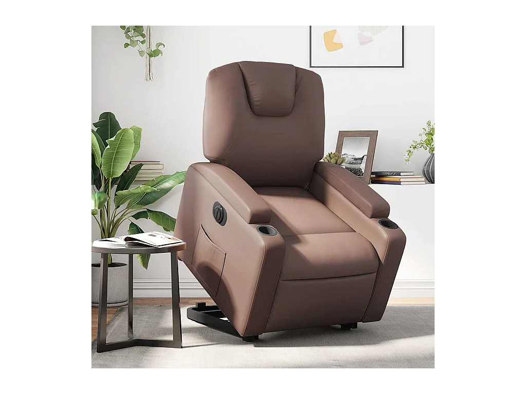 Fauteuil inclinable électrique-Chaise de relax-Fauteuil salon marron similicuir SHL5375