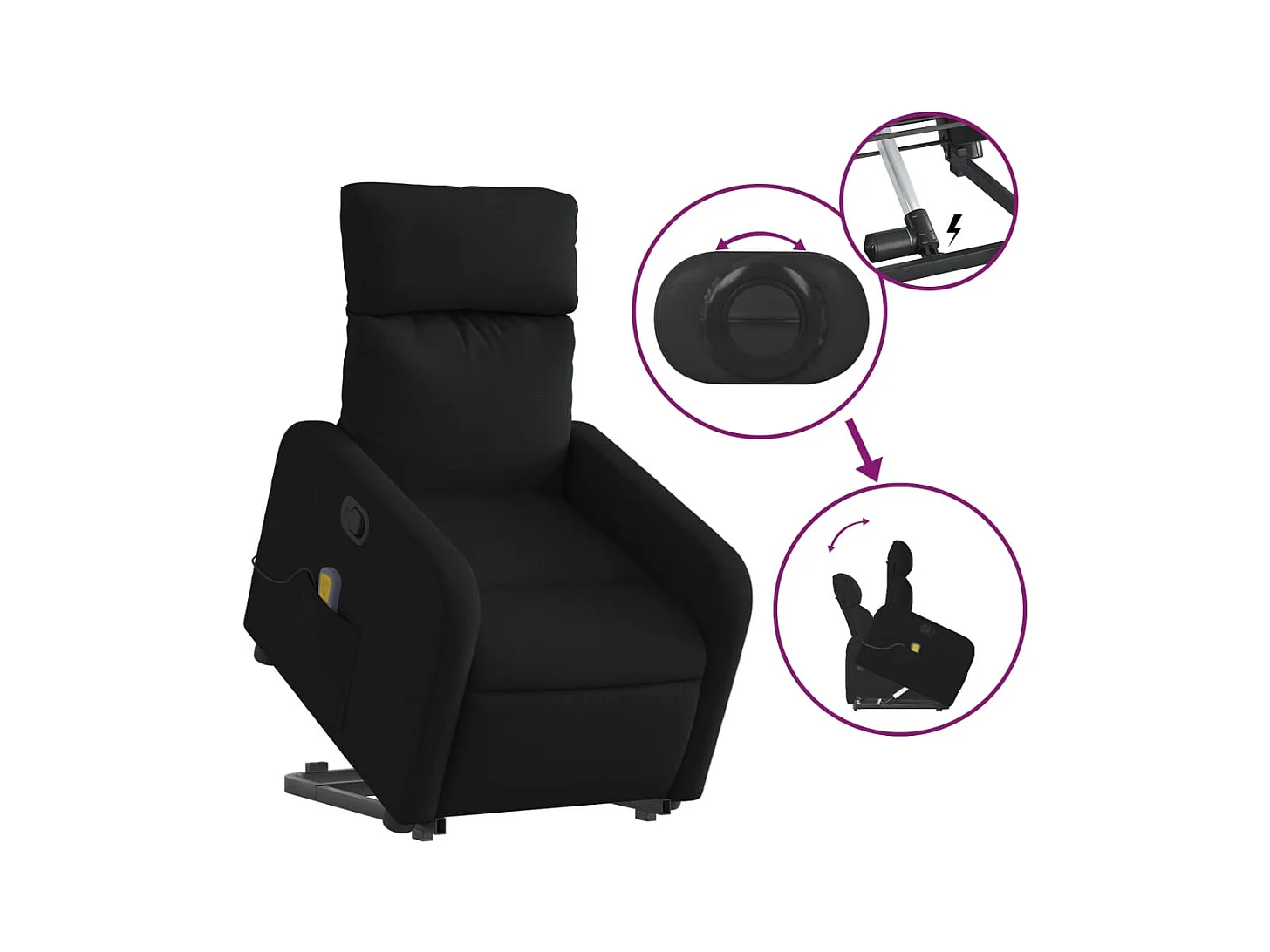 Sillón de relax | Sillón reclinable de masaje elevable tela negro SHL8558