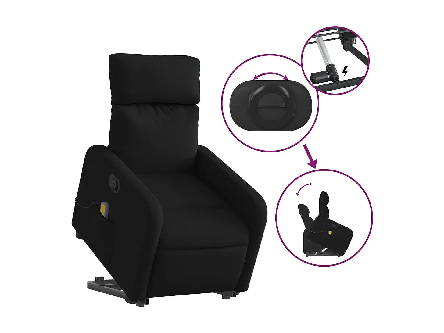Fauteuil inclinable-Chaise de relax-Fauteuil de Massage Noir Tissu SHL4738