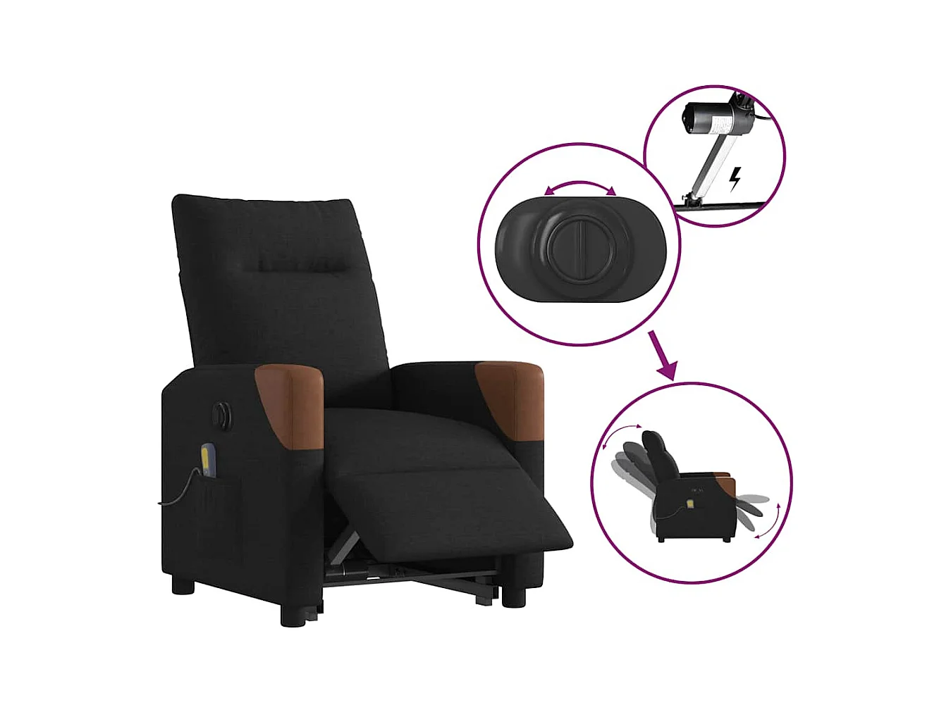 Sillón de salón | Silla | Sillón de masaje eléctrico reclinable elevable tela negro SHL7552
