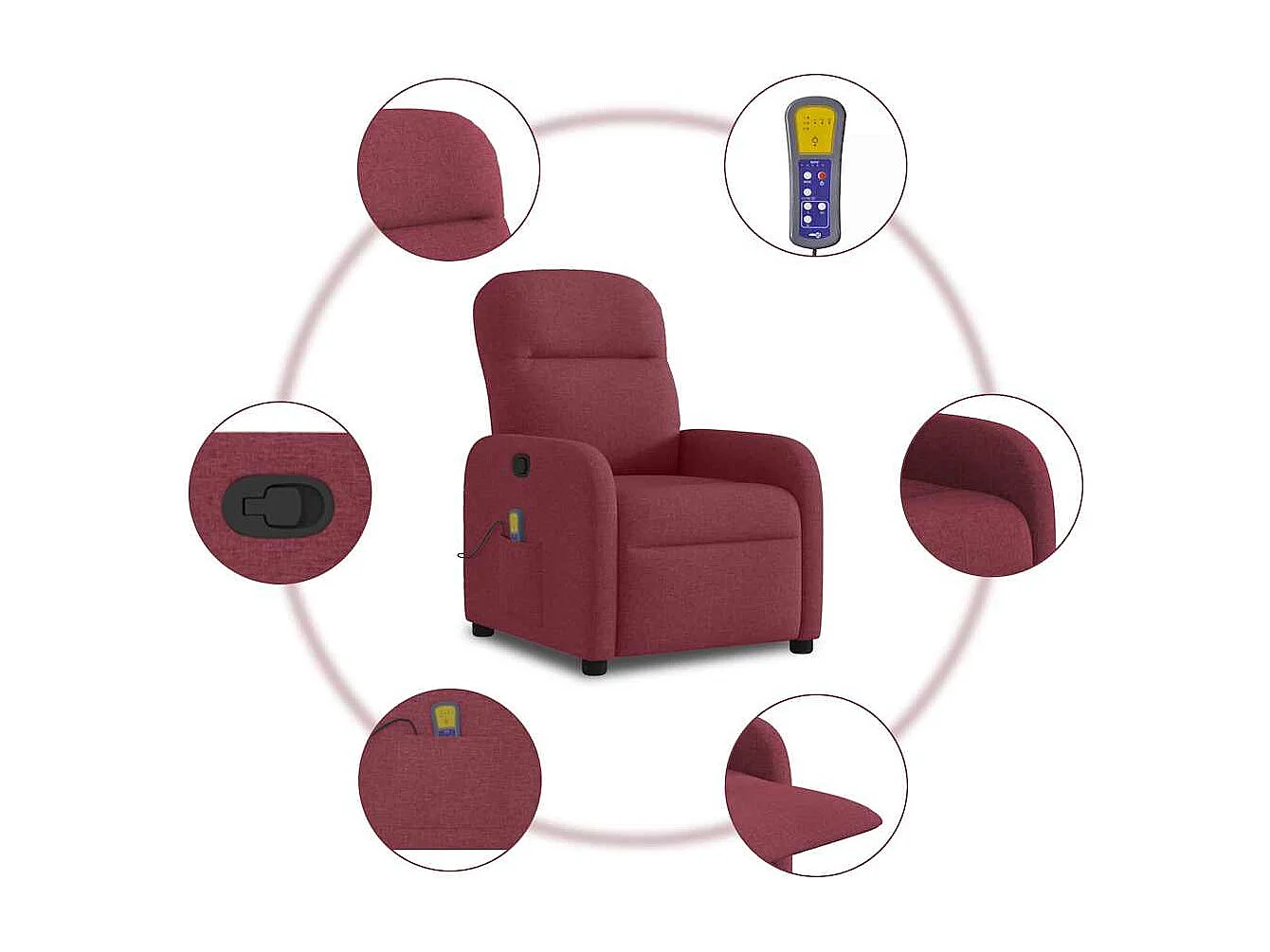 Fauteuil inclinable-Chaise de relax-Fauteuil de Massage Rouge bordeaux Tissu SHL2222