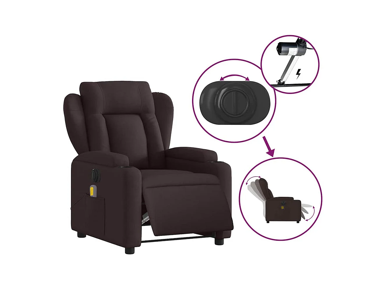 Fauteuil inclinable électrique-Fauteuil de massage pour Salon Marron foncé Tissu SHL2560
