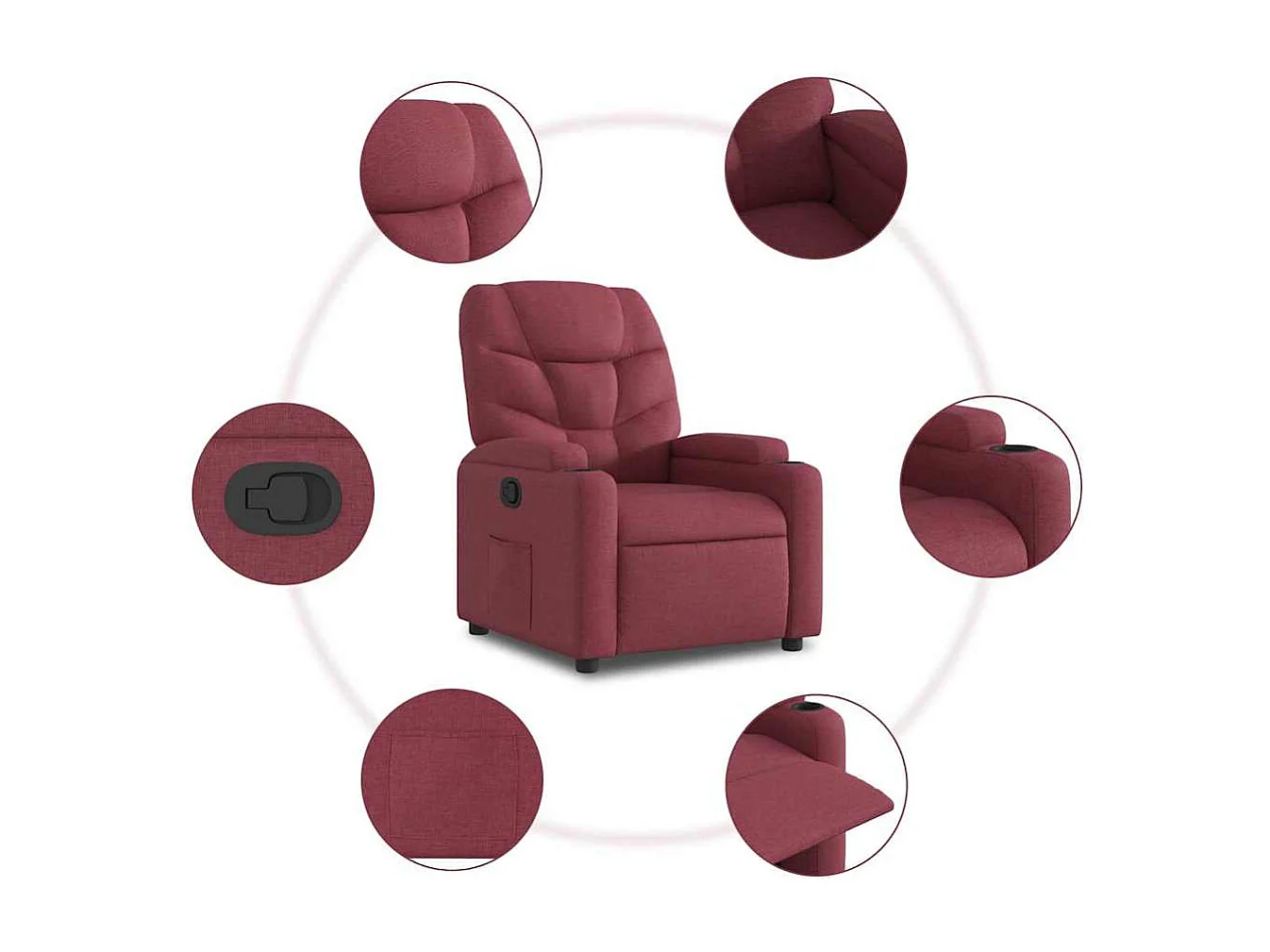 Fauteuil inclinable-Chaise de relax-Fauteuil salon rouge bordeaux tissu SHL3404
