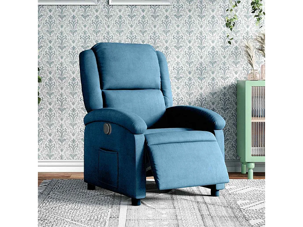Fauteuil inclinable électrique-Chaise de relax-Fauteuil salon bleu velours SHL3792