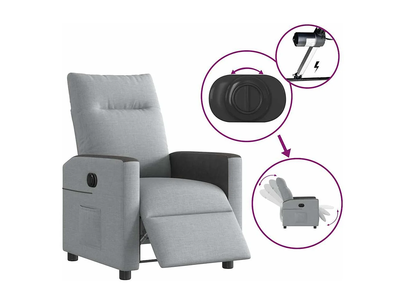 Fauteuil inclinable électrique-Chaise de relax-Fauteuil TV Gris clair Tissu SHL1699