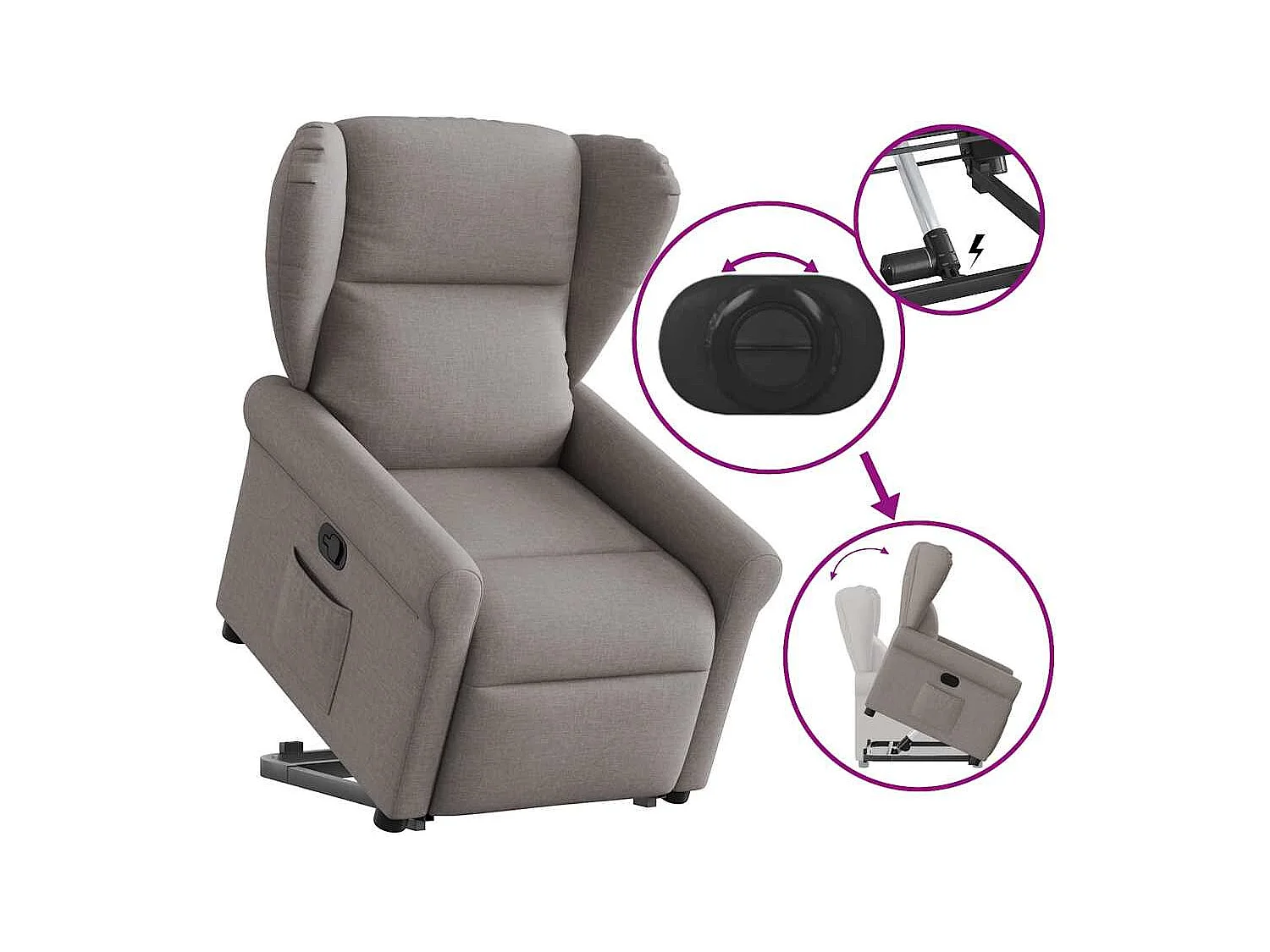 Sillón de relax | Silla | Sillón reclinable elevable tela gris taupe SHL2050