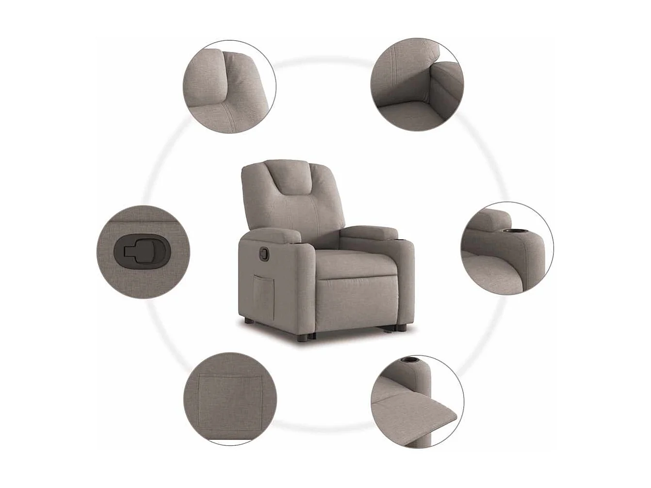 Relaxsessel | Lounge Sessel für Wohnzimmer mit Aufstehhilfe Taupe Stoff SHL56667