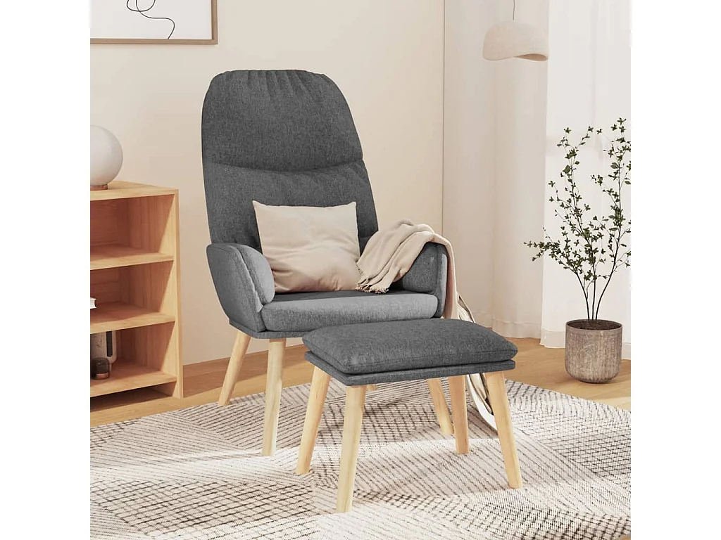 Chaise de relaxation moderne avec tabouret-Fauteuil de Salon Gris clair Tissu SHL5304