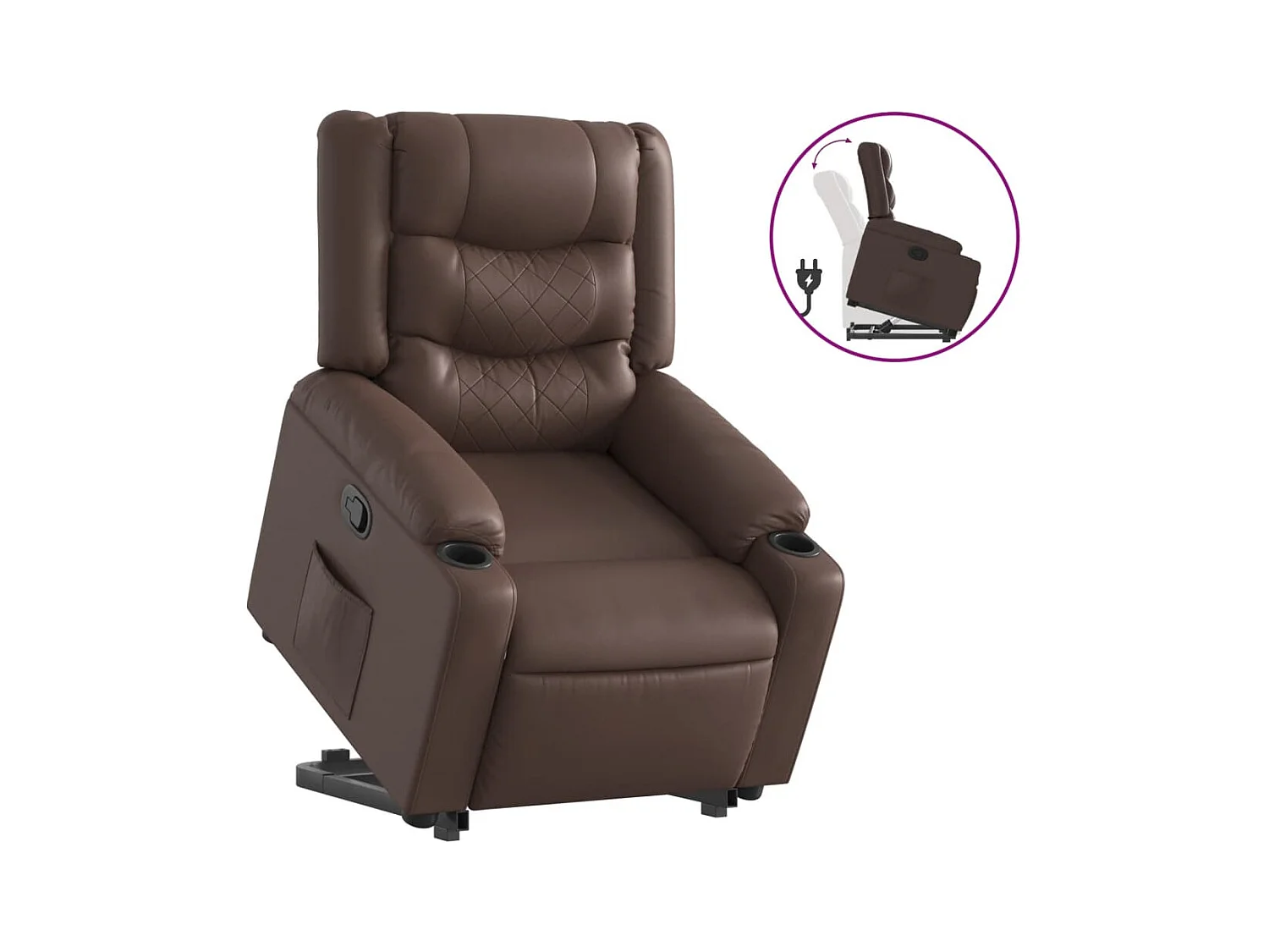 Sillón de relax | Sillón reclinable elevable cuero sintético marrón SHL7960