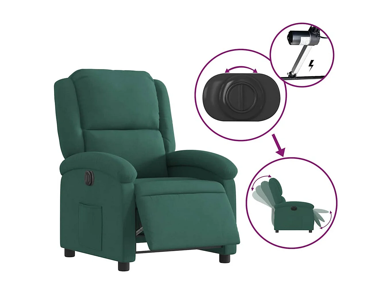 Sillón de relax | Silla | Sillón reclinable eléctrico de terciopelo verde oscuro SHL5057