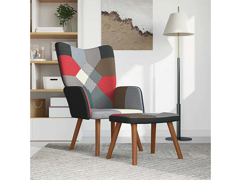 Silla de relajación | Sillón de relax con reposapiés tela patchwork SHL2859