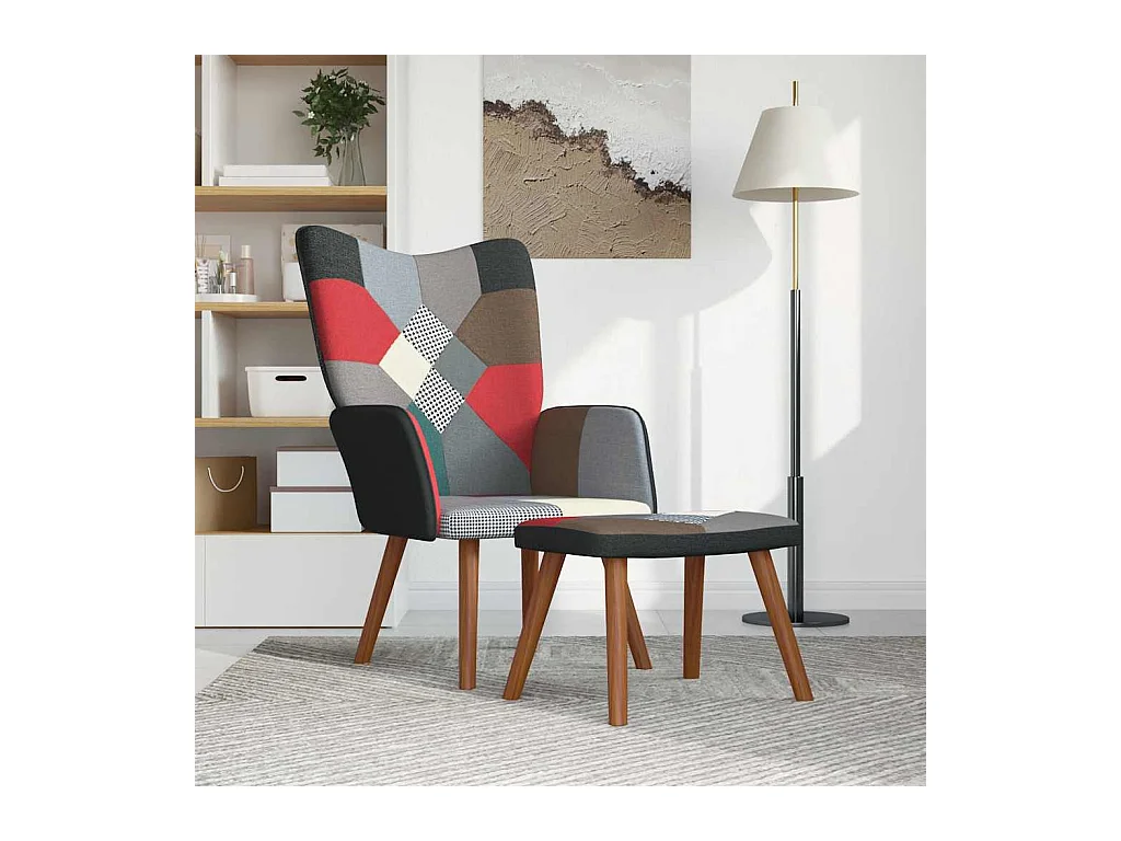 Fauteuil de relaxation Scandinave avec repose-pied Patchwork Tissu SHL3985