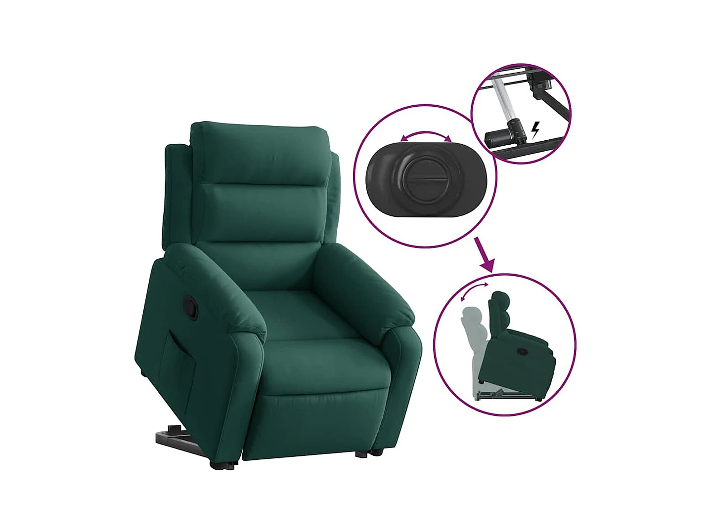 Sillón de relax | Silla | Sillón reclinable elevable terciopelo verde oscuro SHL5079