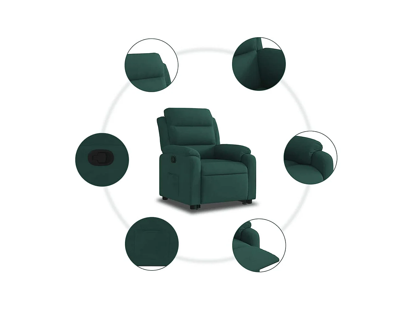 Sillón de relax | Silla | Sillón reclinable elevable terciopelo verde oscuro SHL5079