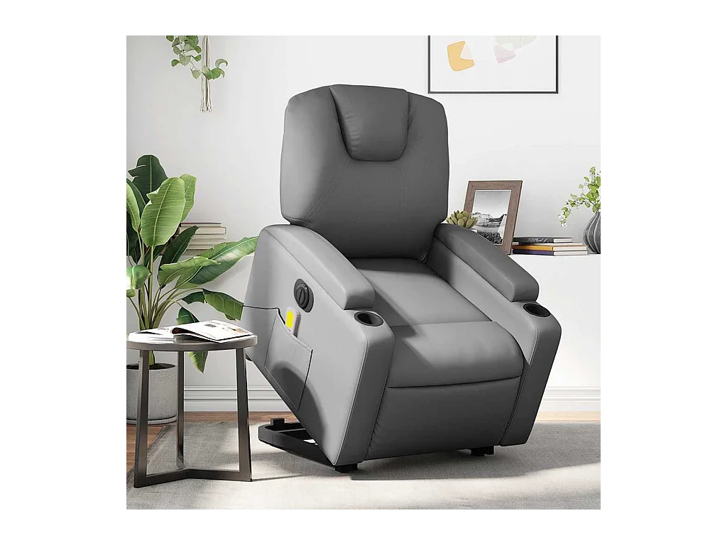 Sillón de salón | Silla | Sillón de masaje elevable eléctrico cuero sintético gris SHL9930