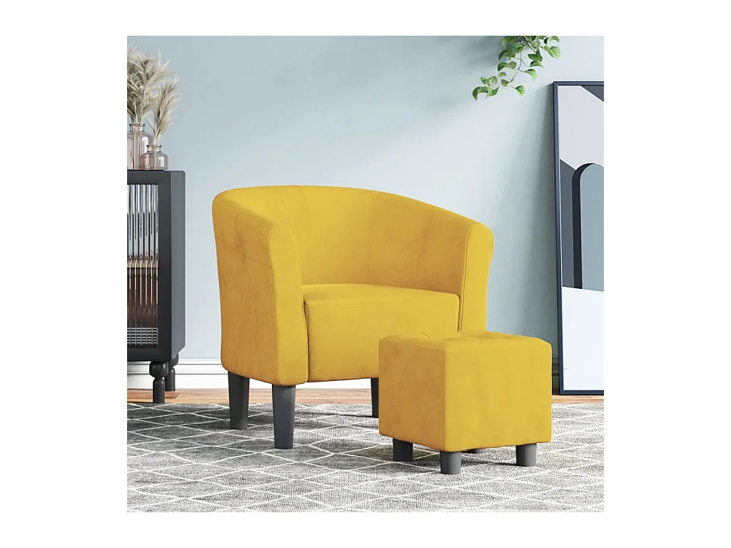 Sillón de salón | Silla de relax con taburete terciopelo amarillo SHL5298