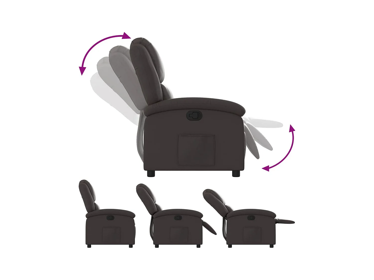 Fauteuil inclinable-Chaise de relax-Fauteuil salon marron foncé cuir véritable SHL5418