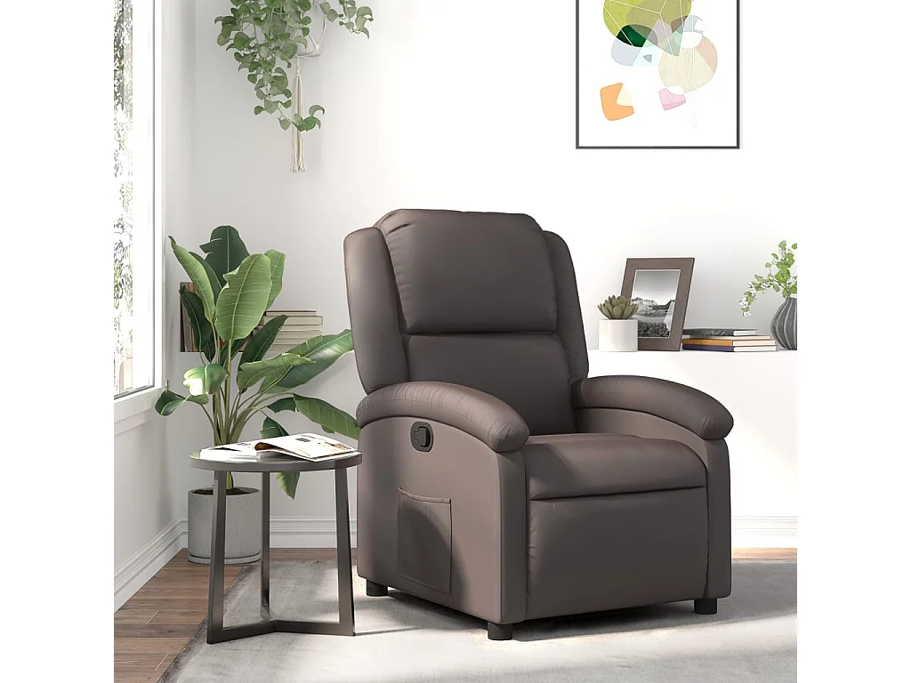 Stoel | Relaxfauteuil | Relaxstoel donkerbruin echt leer